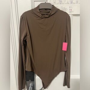 PUMIEY | mocha brown mock neck bodysuit